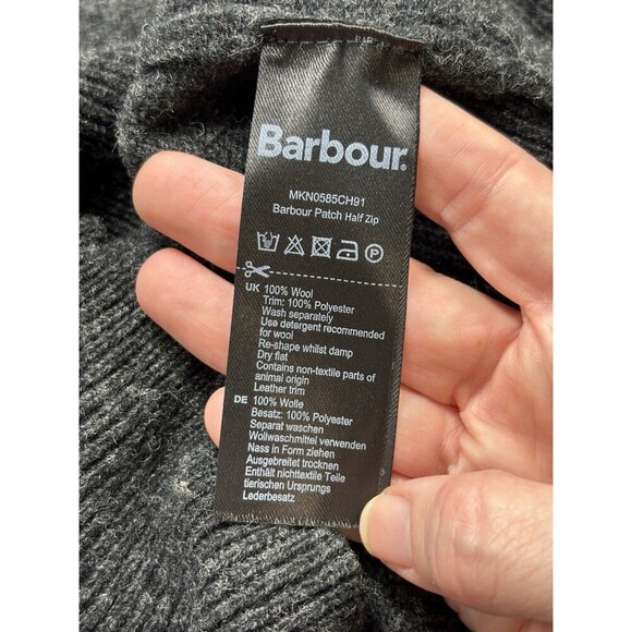 Barbour Wool Quarter Zip Sweater Dark Grey Large Zipper Long Sleeve Pullover - Picture 3 of 9
